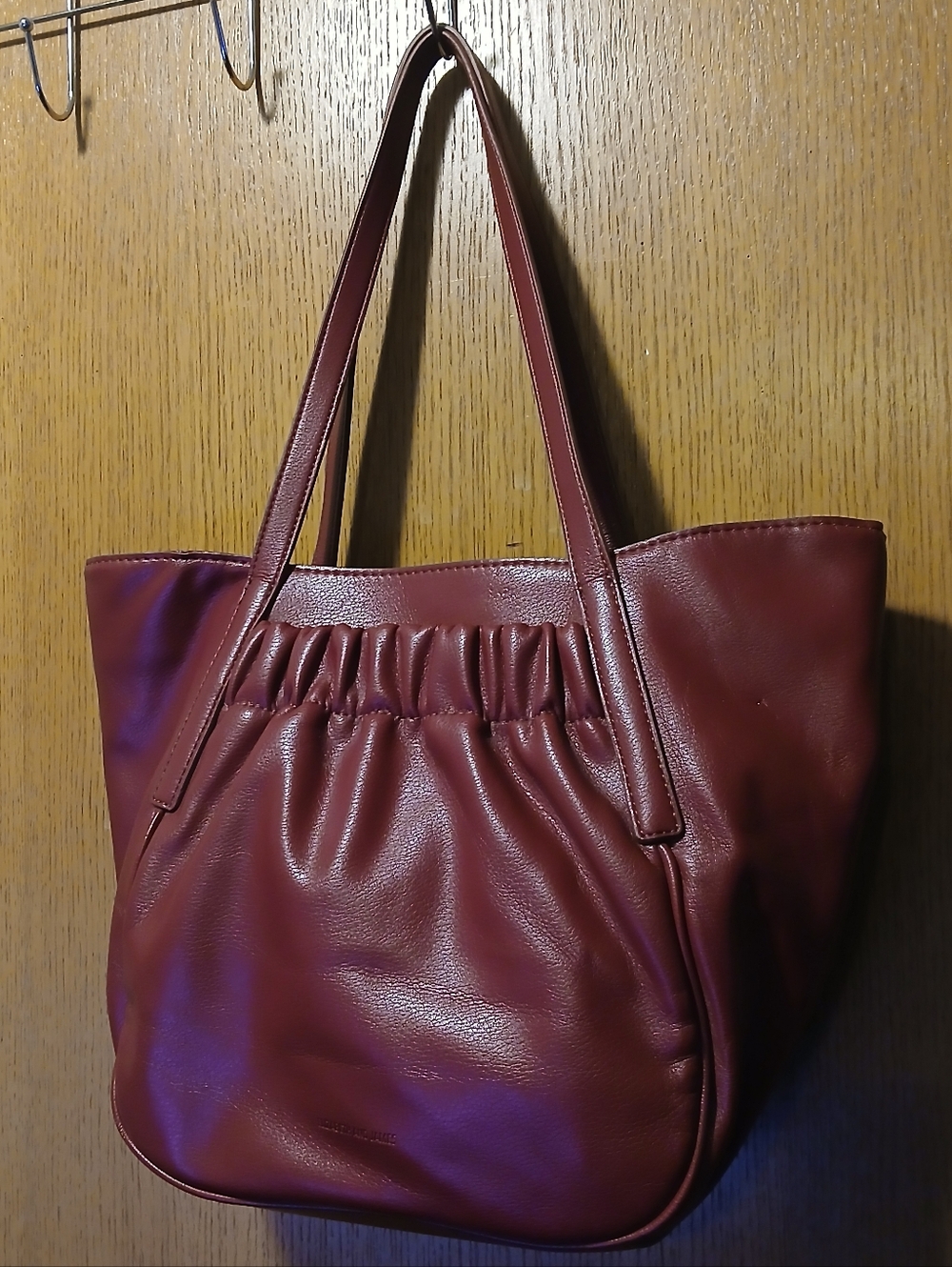 Elizabeth and James Burgundy Leather Ruched Tote Bag | Dark Red Shoulder Bag